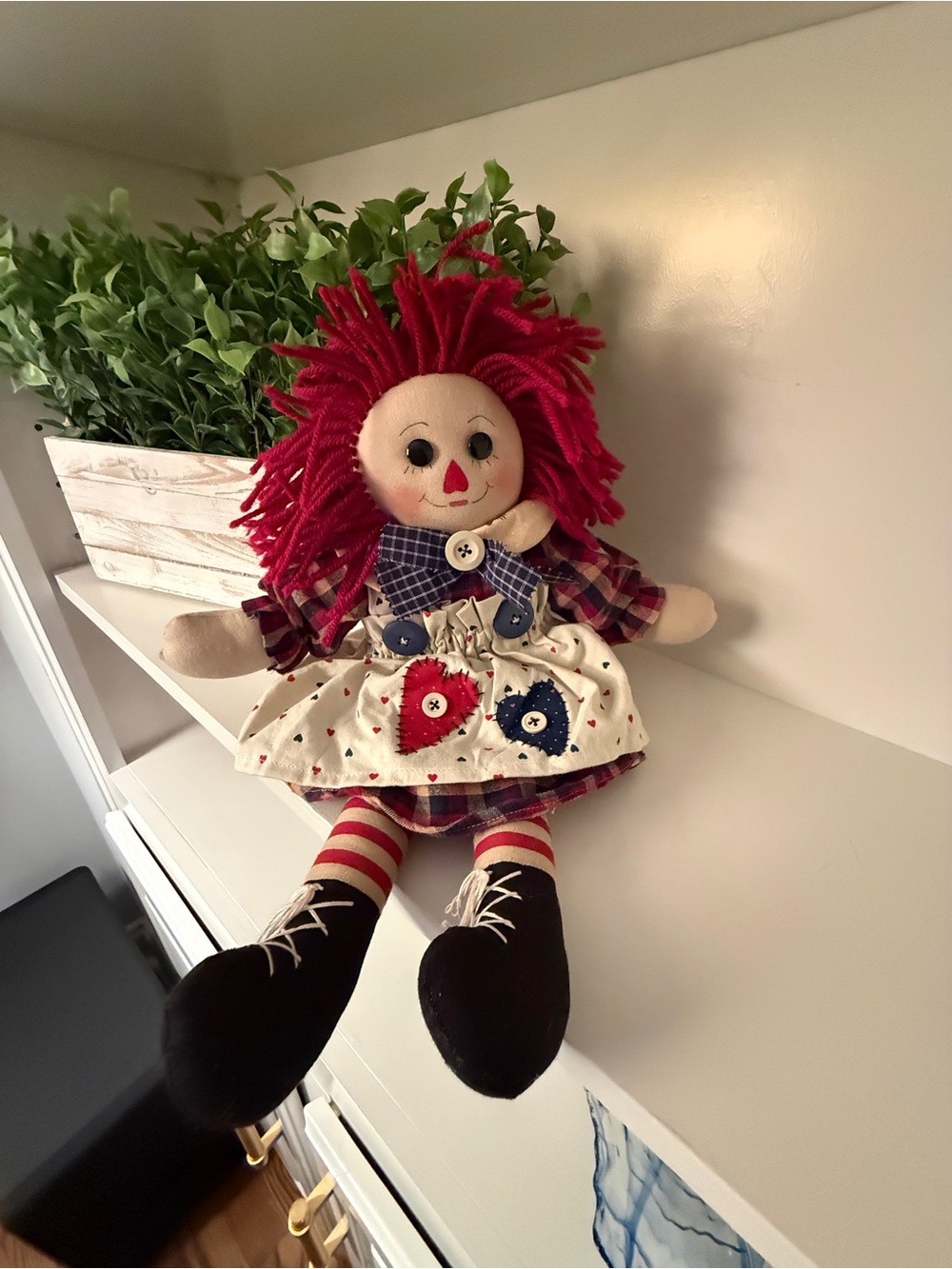 Handmade Raggedy Ann doll - an Americana Folk Art - Red Yarn Hair -Patchwork